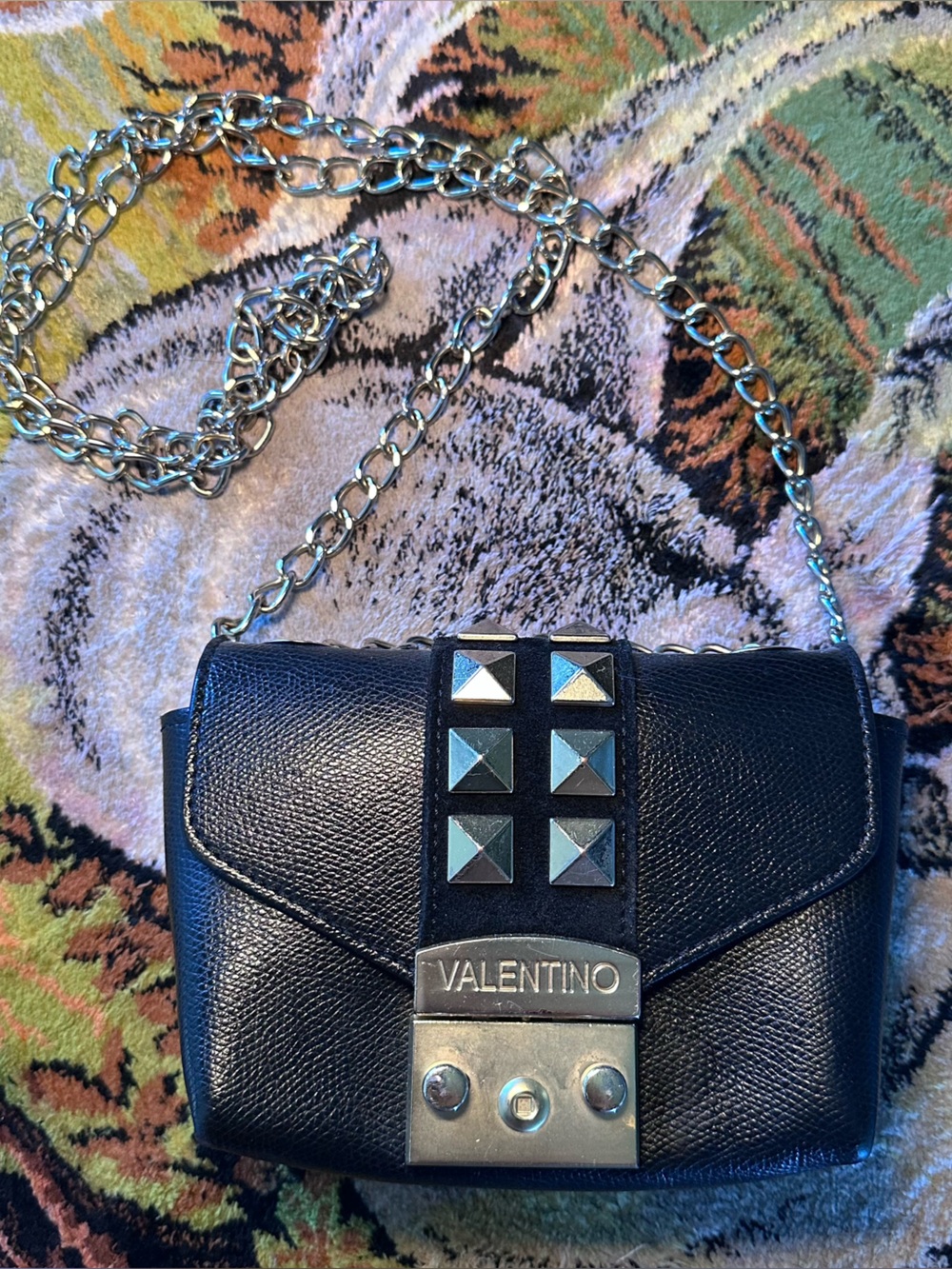 Valentino Black Leather Studded Chain Crossbody